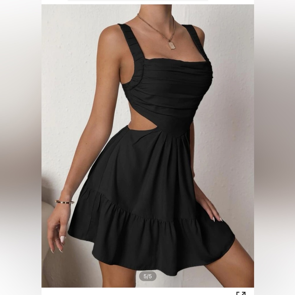 NWOT (SHEIN) - Ruched cut-out ruffle hem dress